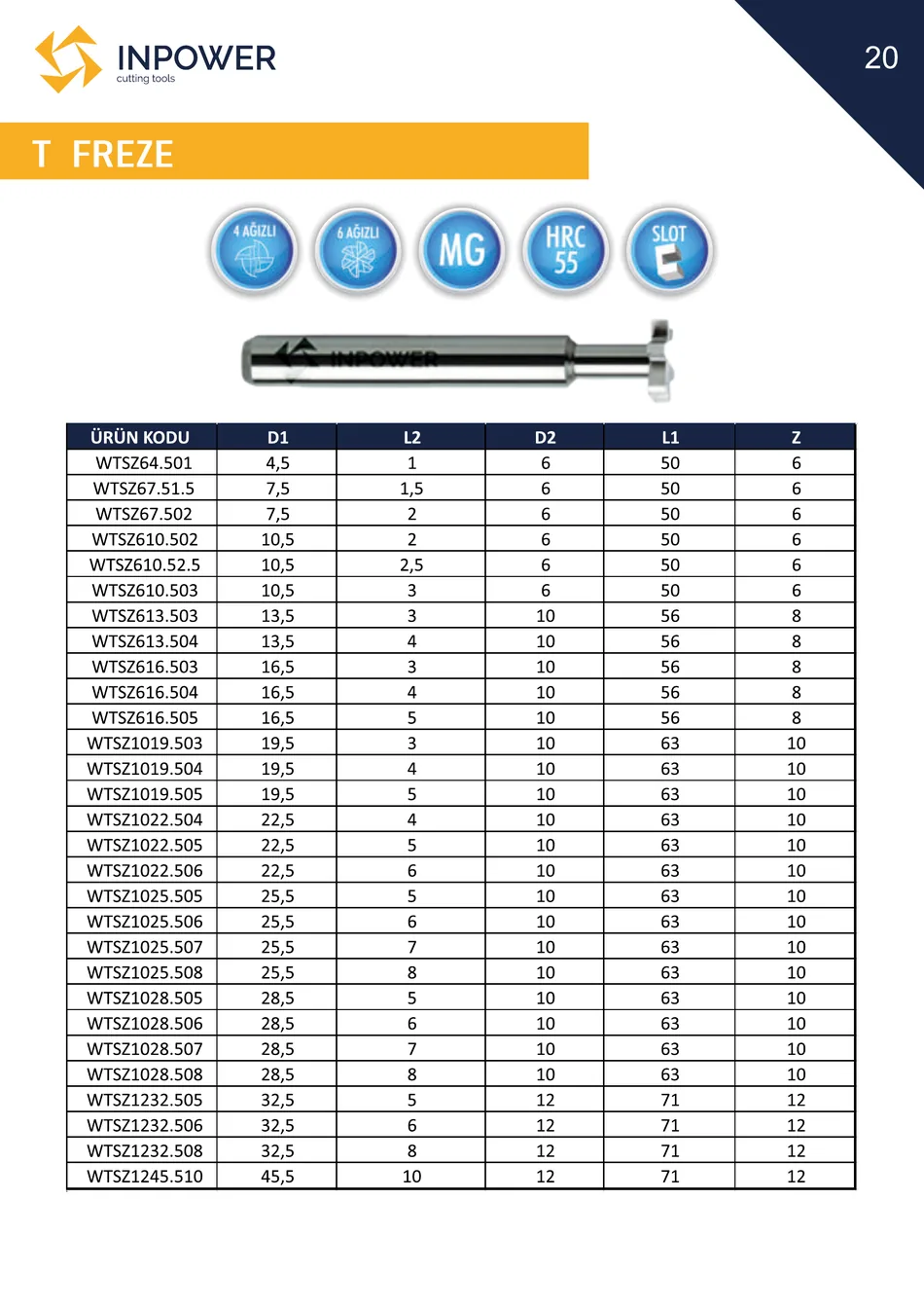 T Freze teknik katalog sayfası